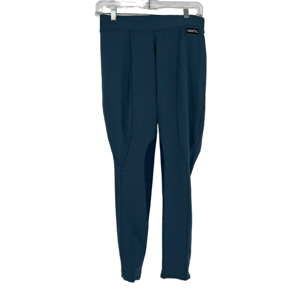 Kerrits‎ Yoga Pull-On Leggings Solid Dark Teal Blue Faux Suede Patch Size Medium